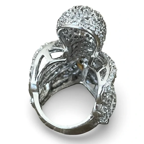 Large Sparkling Pave Silver Tone Statement Octopus Ring Size 7 - Picture 6 of 7
